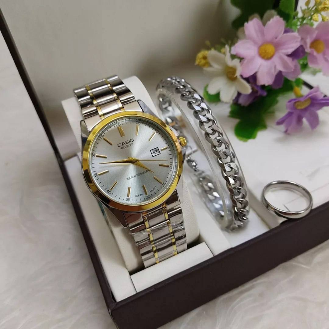 ست ساعت CASIO سفیدطلایی